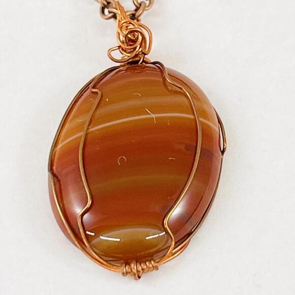 Handmade Wire Wrapped Carnelian Agate Necklace Pendant Gemstone Oval Cabochon - Picture 1 of 3